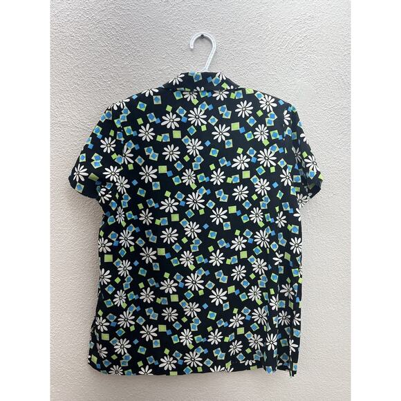 Womens Handmade Shirt Size Unknown Black Daisy Short Sleeve Button Up - Picture 7 of 10